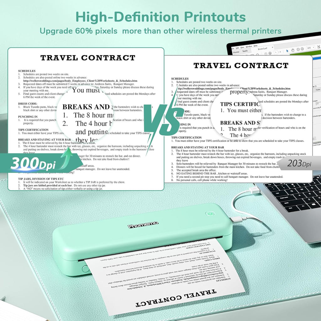 Phomemo Portable Printers Wireless for Travel,M834 Bluetooth Thermal Printer 8.5" x 11"& A4 Size,Inkless Mobile Printer with Carry Case for Travel,Office,School,Car,Home,Green