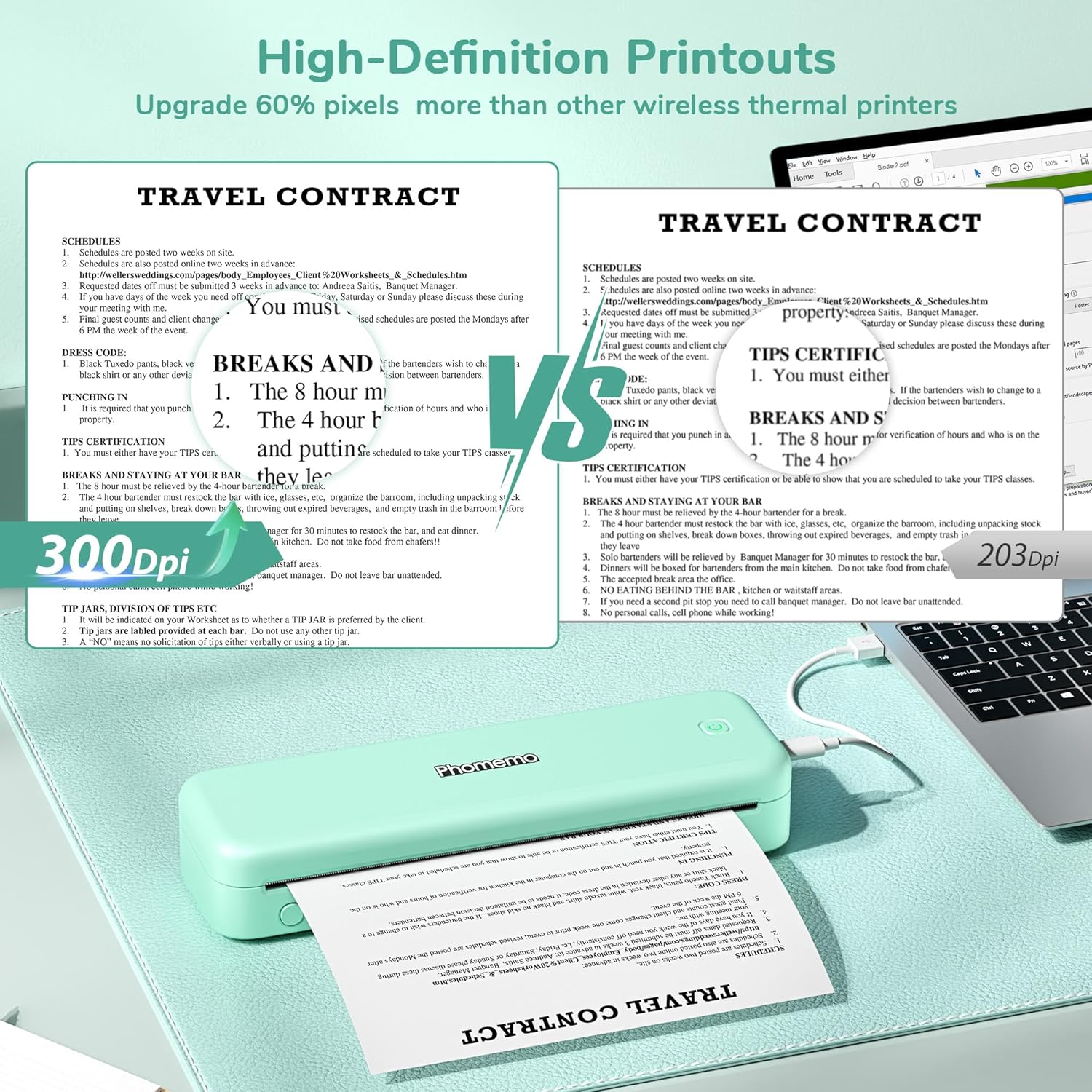 Phomemo Portable Printers Wireless for Travel,M834 Bluetooth Thermal Printer 8.5" x 11"& A4 Size,Inkless Mobile Printer with Carry Case for Travel,Office,School,Car,Home,Green