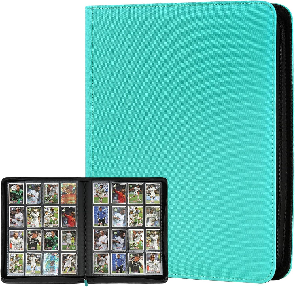 Trading Card Binder 16 Pocket, GERMUN PU Cover Card Binder for 1000+ Cards, Premium Trading Card Holder Folders, Double Sided Pocket Card Album for MTG, TCG (Lake Blue)