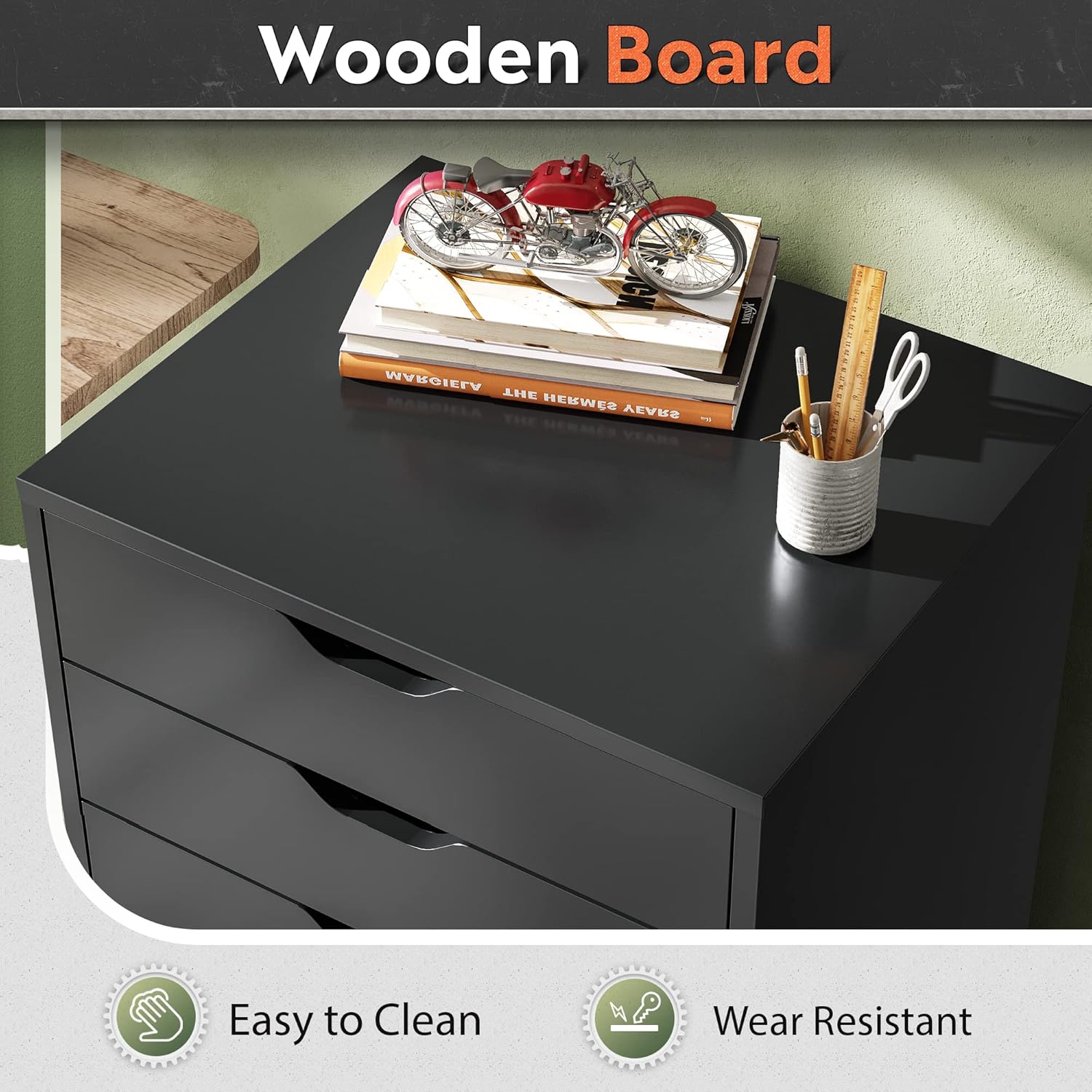 DEVAISE 7-Drawer Chest, Wood File Cabinet with Wheels, Black