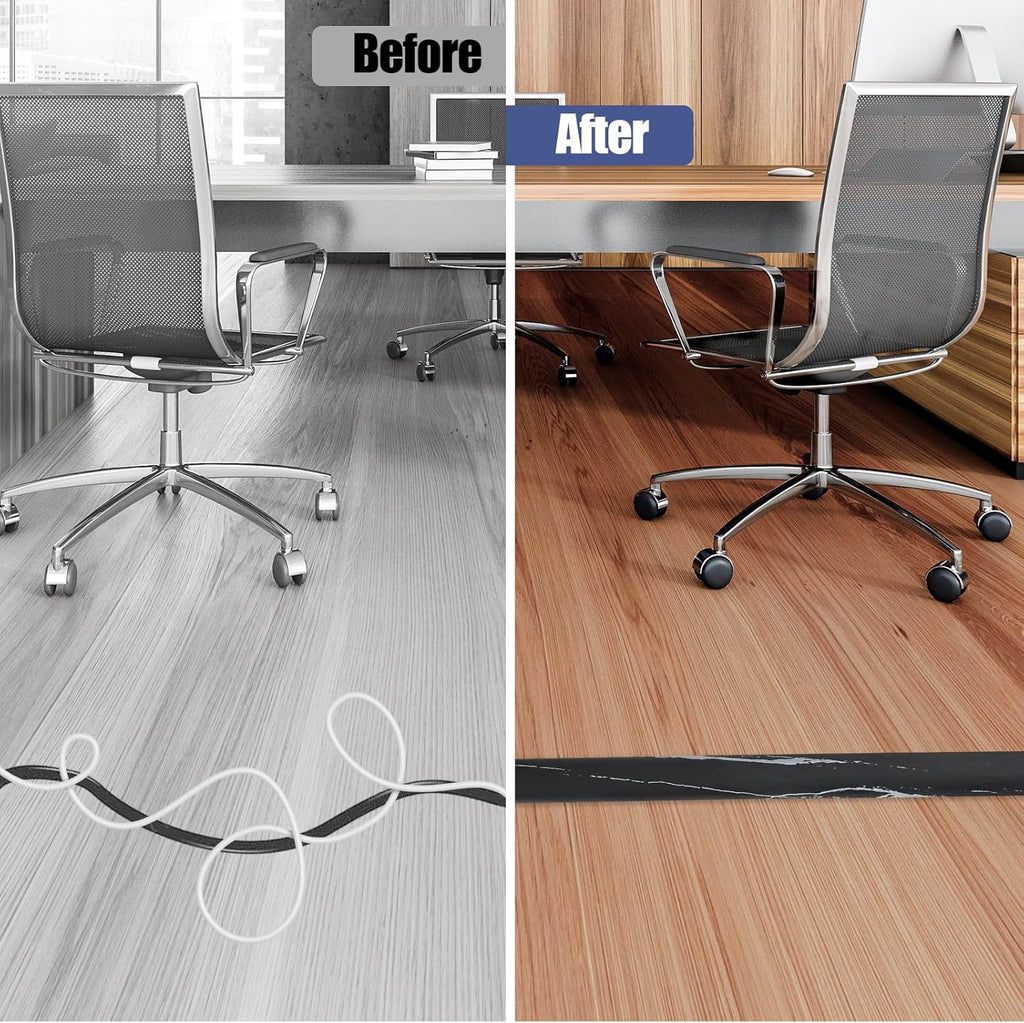 Floor Cord Cover Self Adhesive Cord Hider,3.3FT Cable Management, Extension Strip Protector for Wires, Prevent Cable Trips for Offices, Gyms, Exhibitions Cavity:0.47"(W) x 0.27"(H) Black Stone