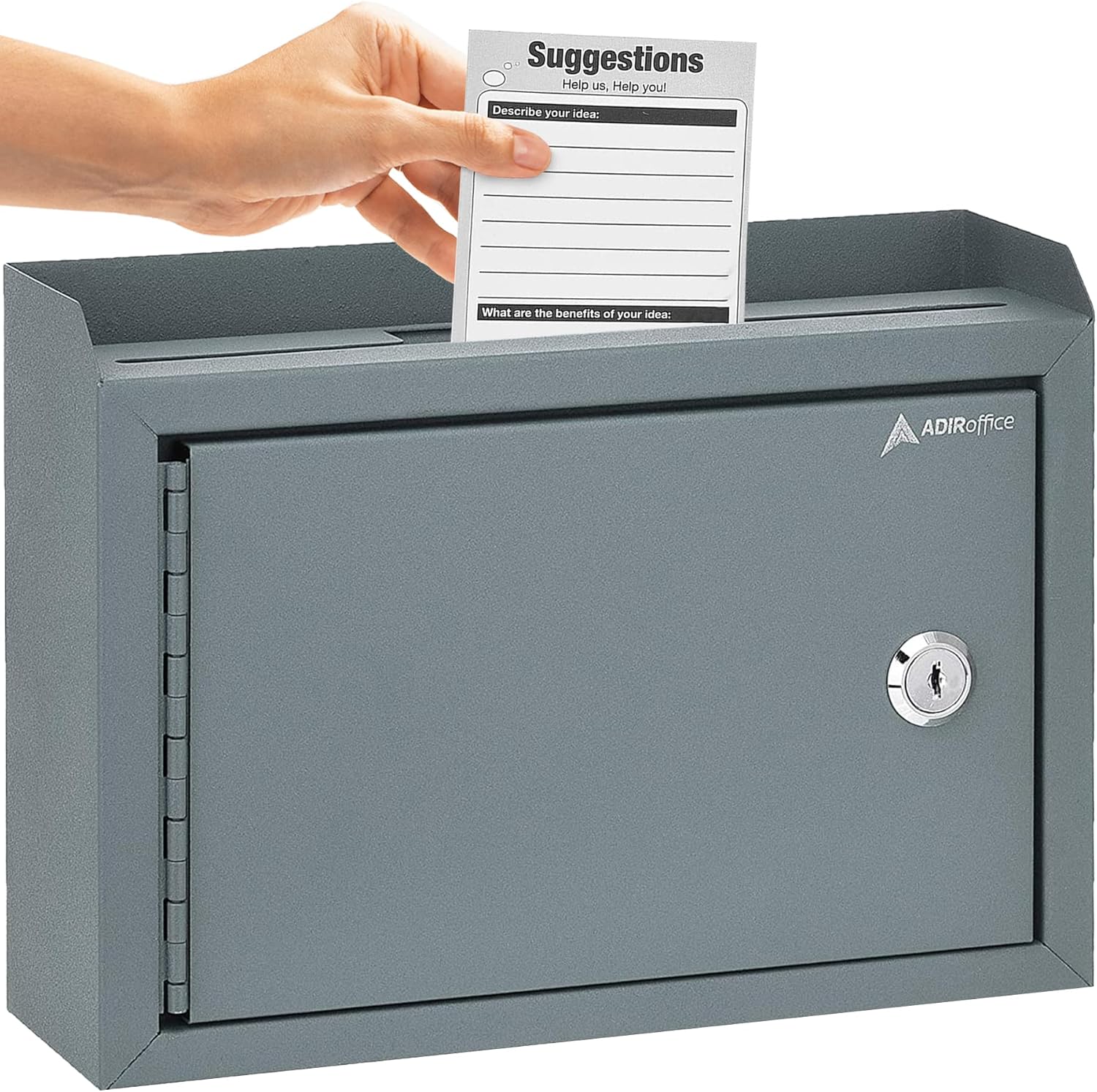 Adir Suggestion Box with Slot and Lock - Money Drop Box with Lock, Cash Dropbox - 9.8x7.5x3.4 Inches Wall Mount Donation Box - Metal Deposit Box in Gray
