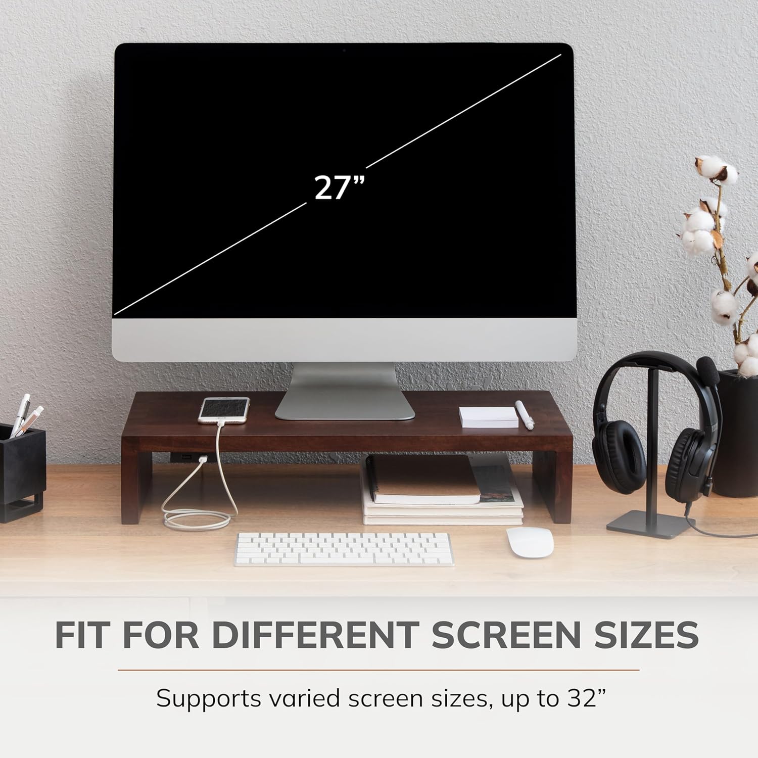 Anji Mountain Wooden Monitor Stand - Elegant Monitor Riser, Perfect Monitor Stand for Desk Organization, Durable Wood Construction monitor stands, Enhances Ergonomics and Workspace Efficiency,Walnut