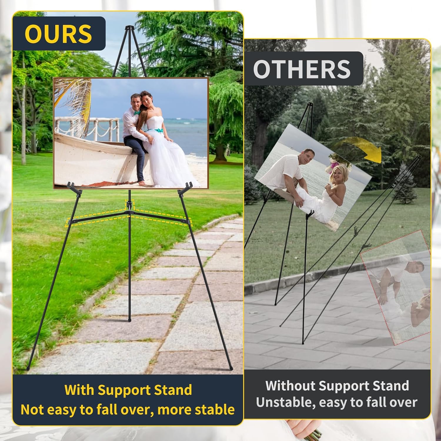 3 PCS Black Easel Stand for Wedding Sign Stand, 65 Inch Adjustable Metal Easels for Display, Portable Folding Easel for Wedding, Display Show, Arts, Poster with Portable Bags