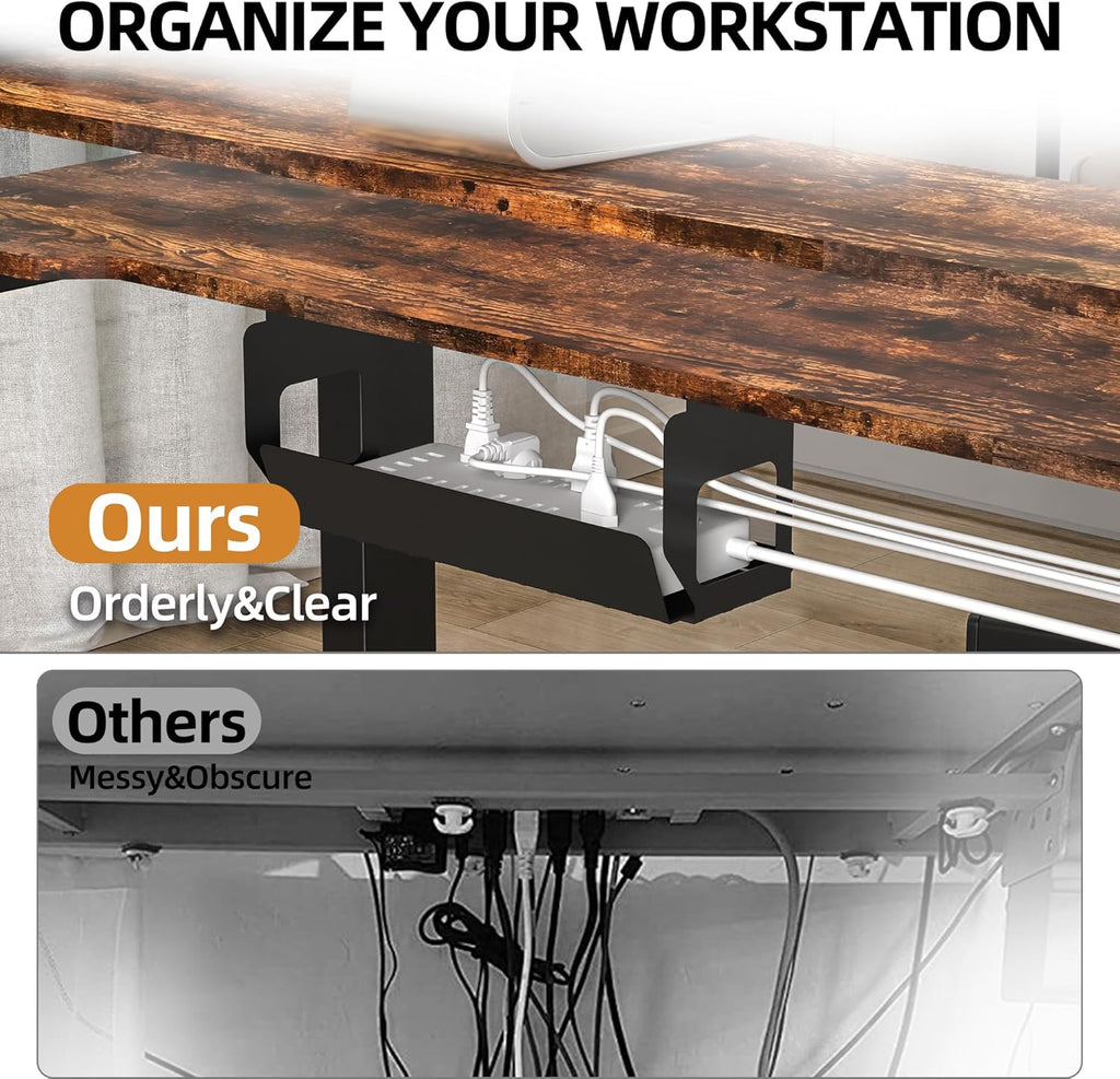 59 Inch L Shaped Standing Desk with Shelves and Keyboard, Electric Corner Standing Desk Adjustable Height, Sit Stand Computer Table with Reversiable Splice Board，Rustic Brown