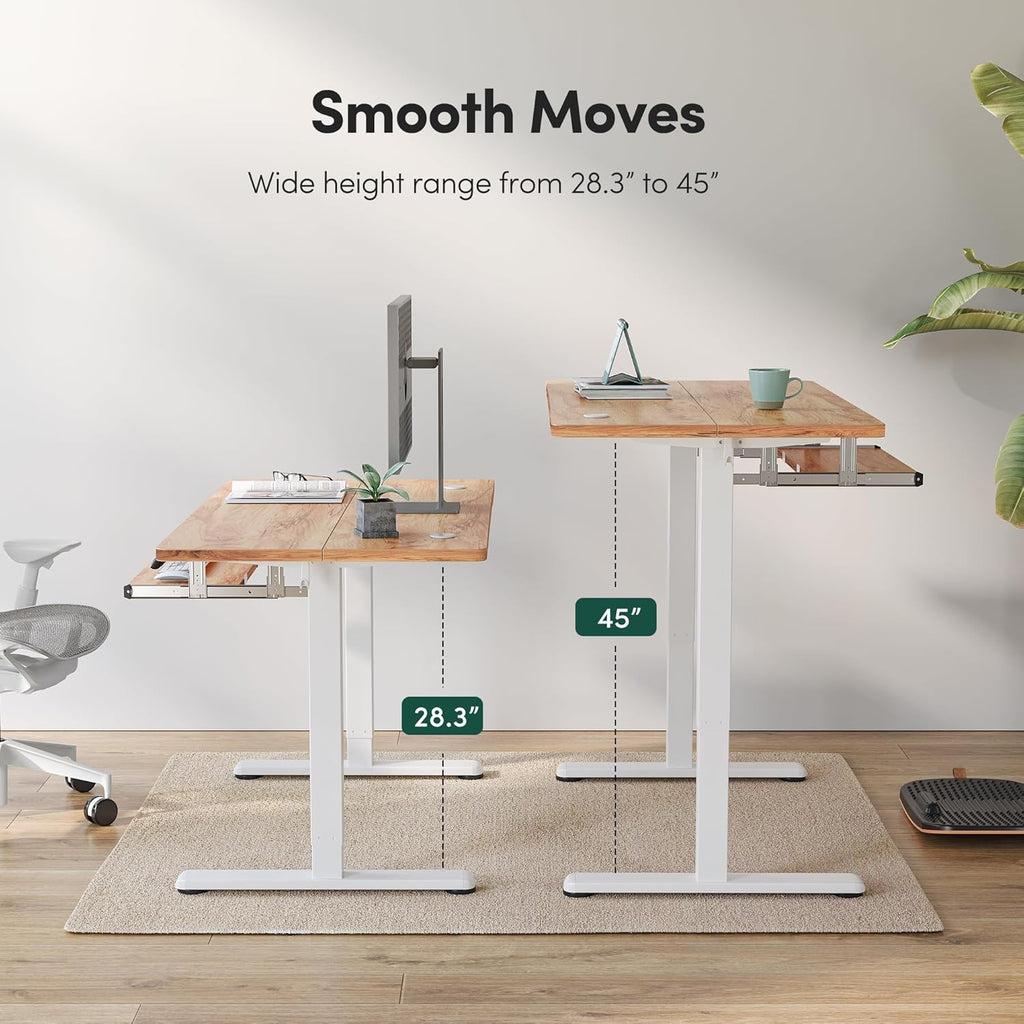 FEZIBO Standing Desk with Keyboard Tray, 55 x 24 Inch Adjustable Height Sit Stand Desk with Memory Presets for Home Office, Ergonomic Computer Workstation, Light Rustic