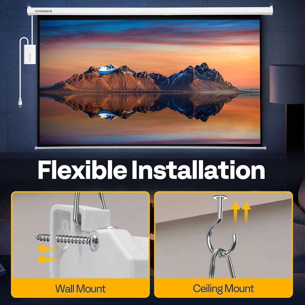 VIVOHOME Motorized Projector Screen with Remote, 16:9 100 Inch Auto Electric Projection Screen, HD 4K Movie Screen for Home Theater, Cinema, Office (87 x 49 White)