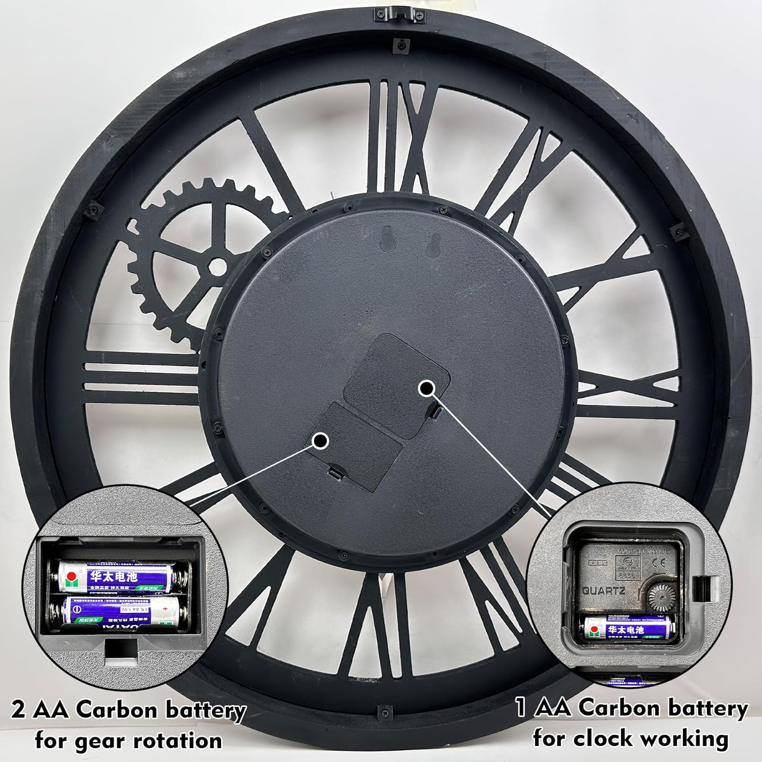 The B-Style Large Wall Clock 24 inch Moving Gear Wall Clock Oversized Vintage Farmhouse Wall Clocks for Living Room Decor Rustic Industrial Wood Clock (Drak Brown and Bronze)