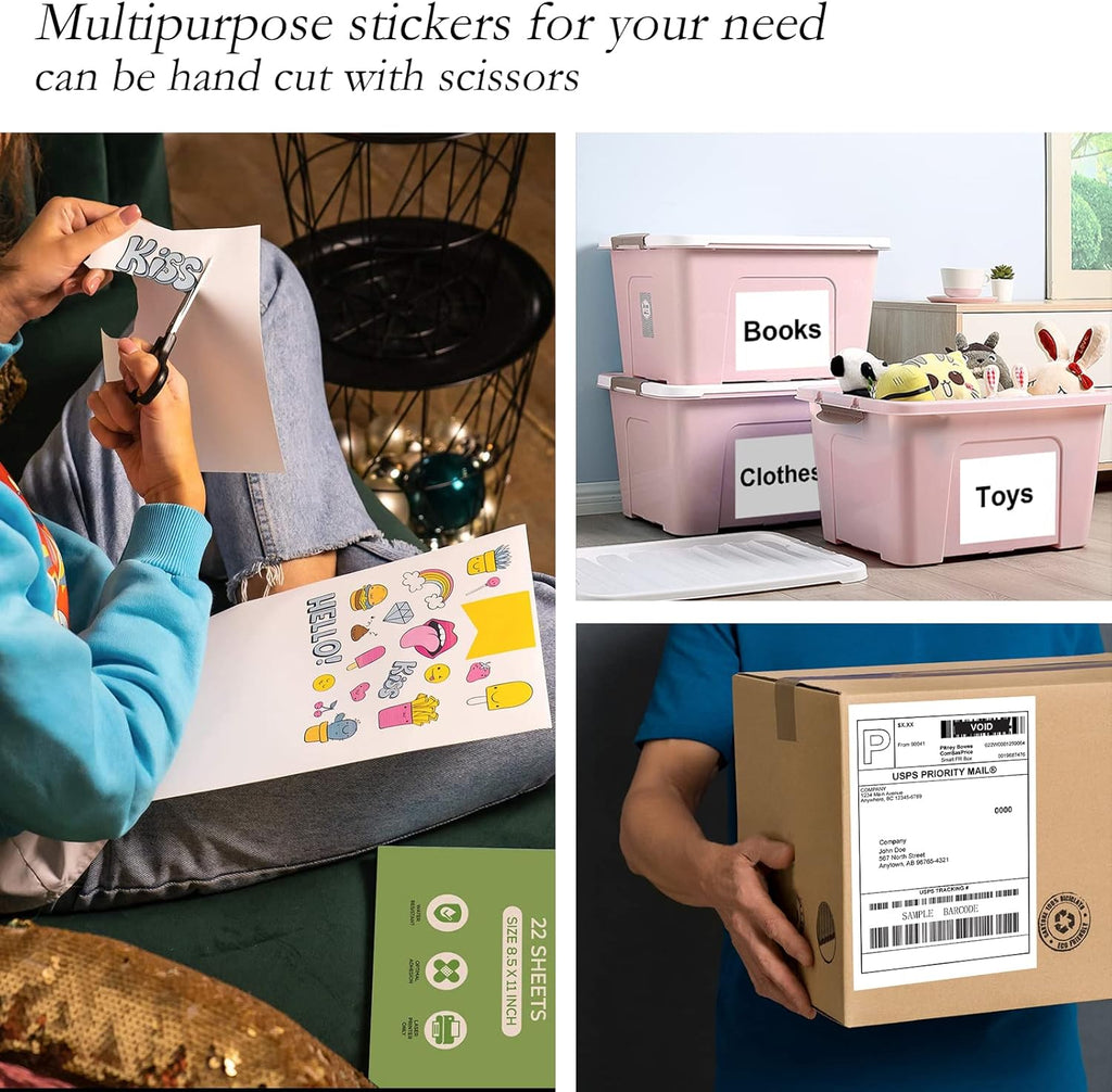 Full Sheet Sticker Paper for Laser & Ink Jet Printers, 8.5" x 11" Full Sheet Address Shipping Label, 200 Sheets 200 Labels