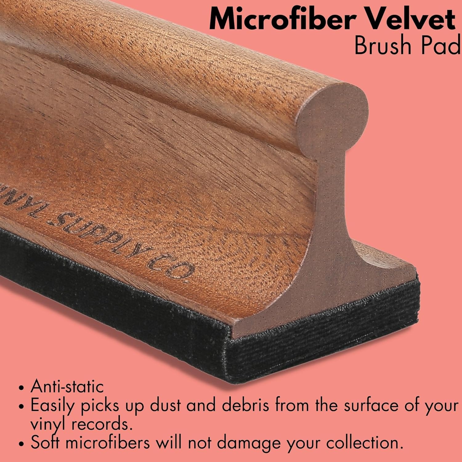 Velvet Brush Pad by Vinyl Supply Co. - 100% All-Natural Wood Vinyl Care Kit - Goat Hair Vinyl Record Brush, Velvet Brush Pad, & Stylus Brush Cleaner (Velvet Brush Pad)