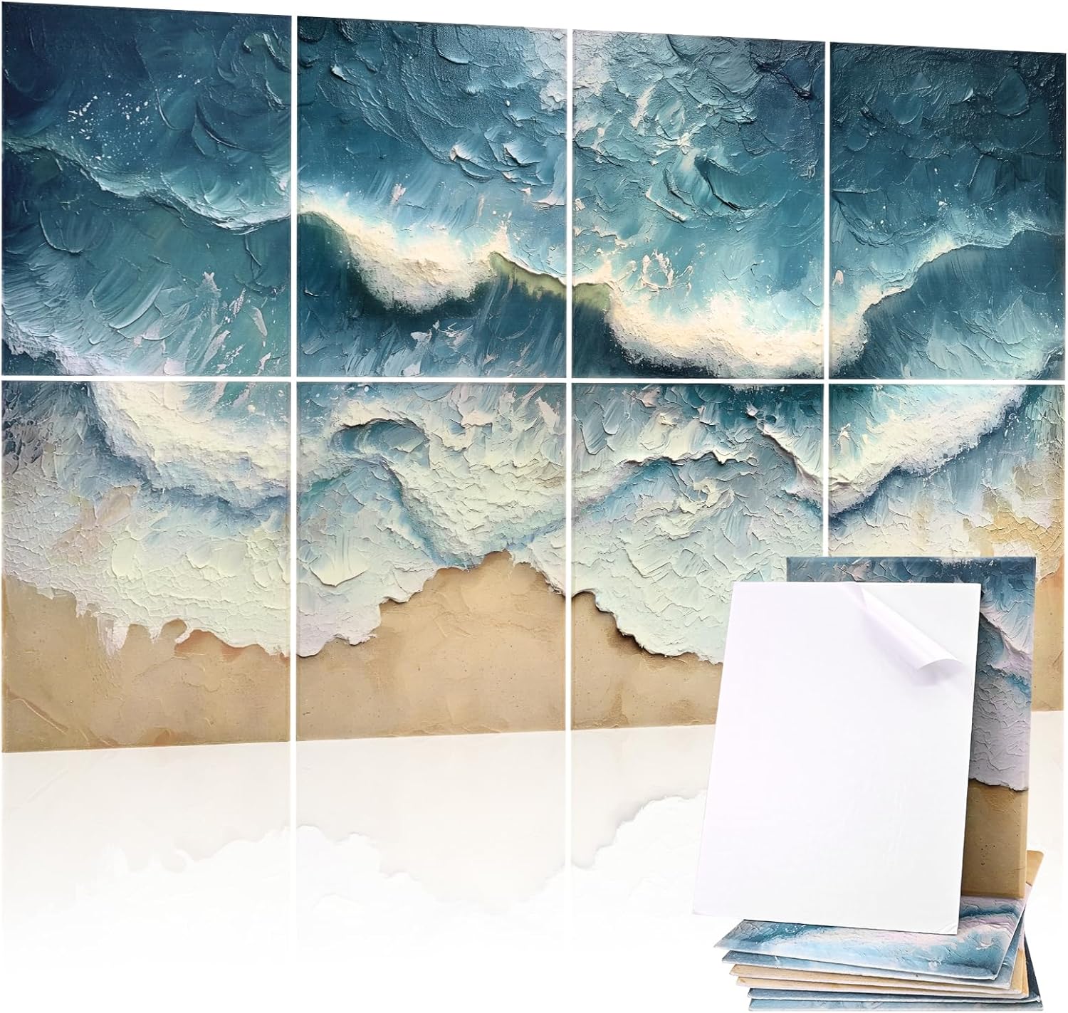 8 Pack Acoustic Panels, Soundproof Wall Panels, 48X32 Inches Sound Proof Panels for Walls, Sound Absorbing Wall Art Decorative, Sound Dampening Panels for Recording, Home Studio(Ocean Ode)