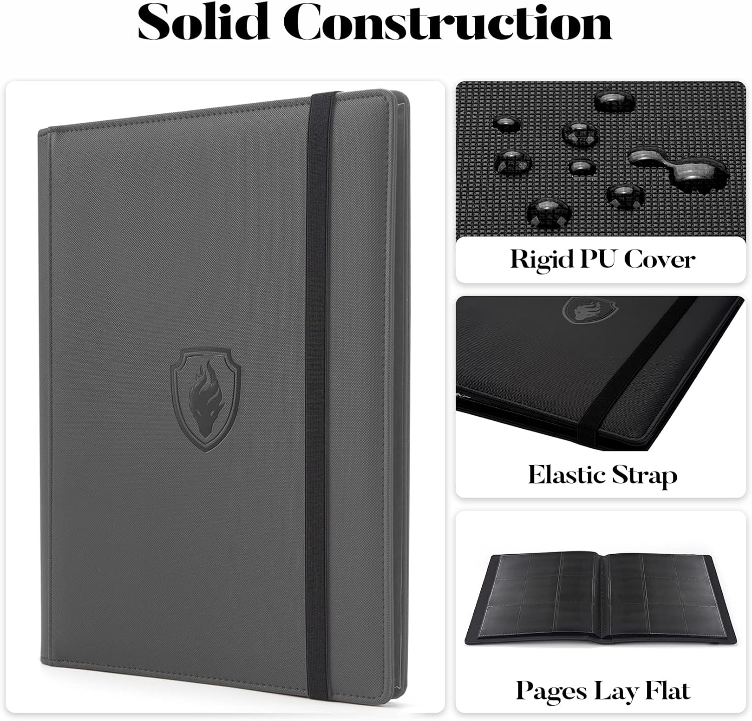 Trading Card Binder 9 Pocket, Fabmaker PU Cover Card Collection Binder for 360 Cards, Premium Card Book, Sturdy Card Holder Folders, Card Album for YuGiOh, MTG, TCG, Game Cards & Sports Cards, Grey