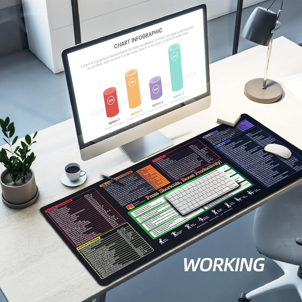 Efficiency Boost Excel Shortcut Keys Mouse Pad - Quick Reference Guide XXL Mouse Pad for Keyboard Shortcuts-90x40 Excelcut