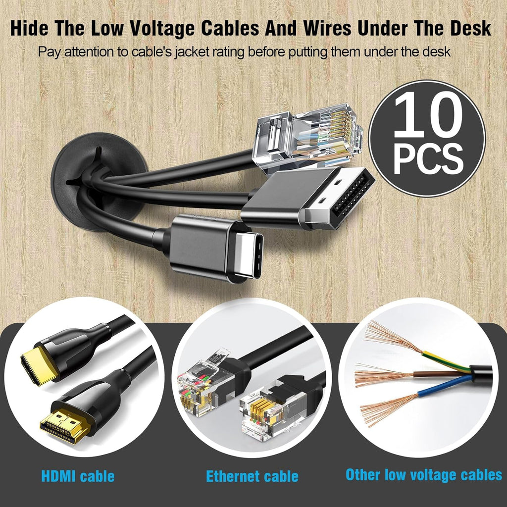 1" Black Desk Grommet, JTemgle Flexible Cable Grommet Cross Rubber Cable Hole Cover Wire Organizer Caps Desktop Cord Management for Home Office TV Stands Tabletops, 10 Pieces