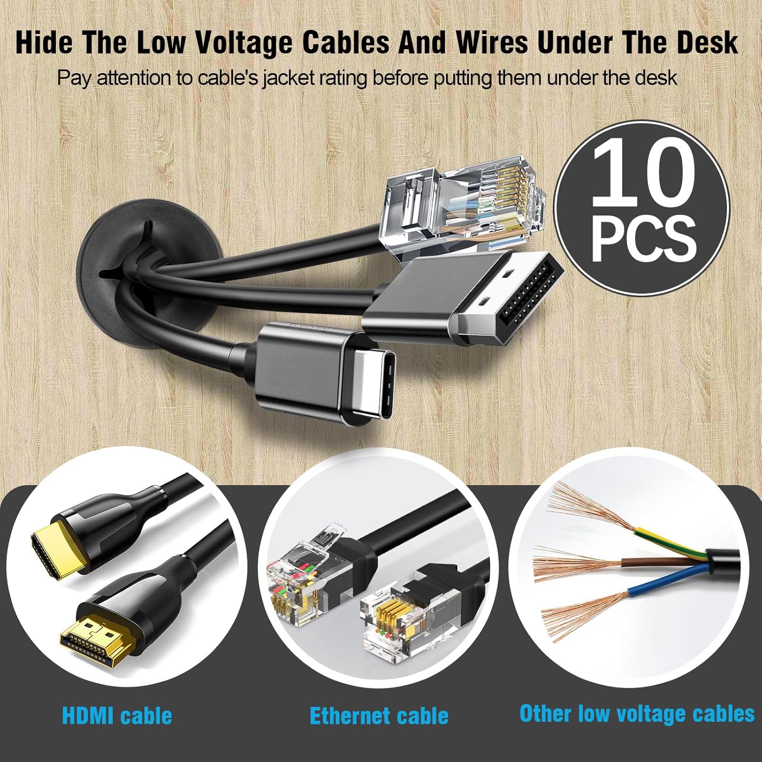 1" Black Desk Grommet, JTemgle Flexible Cable Grommet Cross Rubber Cable Hole Cover Wire Organizer Caps Desktop Cord Management for Home Office TV Stands Tabletops, 10 Pieces