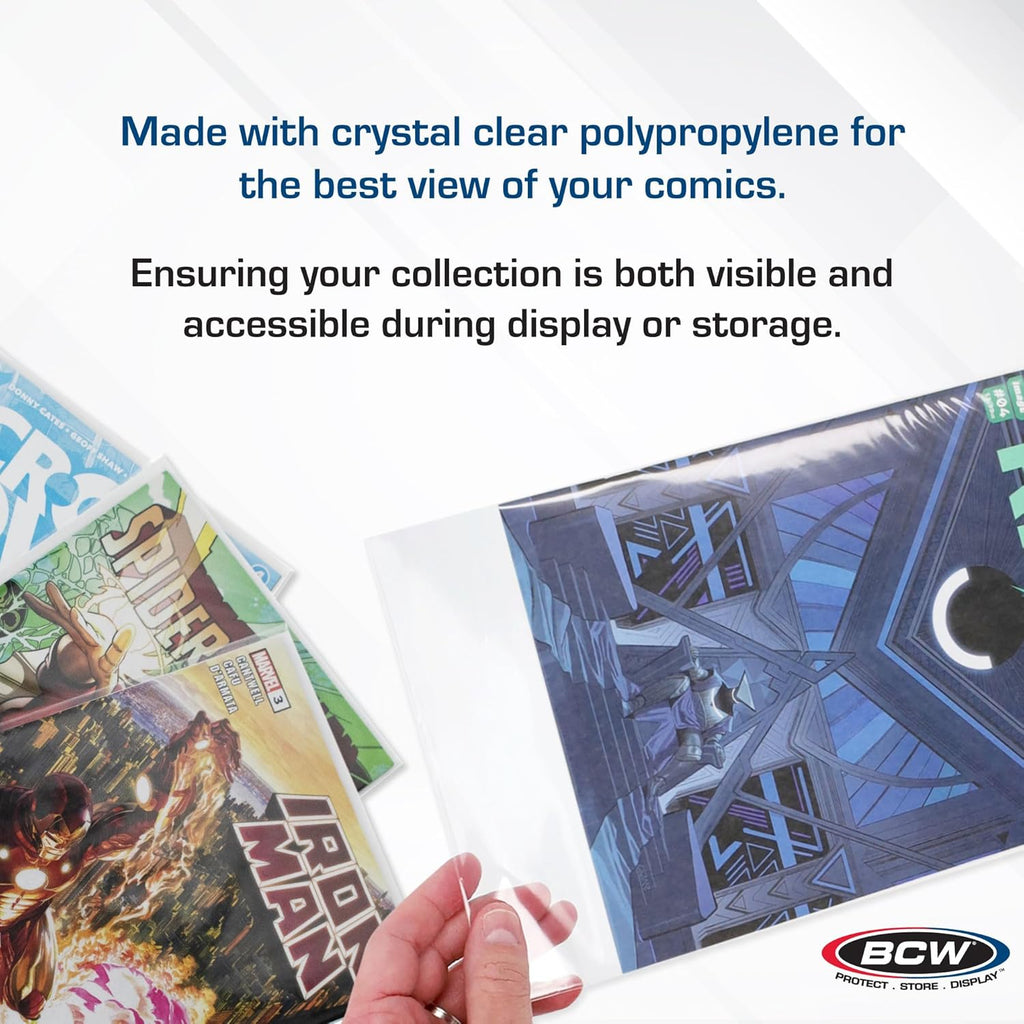 BCW Thick Golden Age Comic Bags - 100 ct | Crystal Clear, Acid-Free Protection, Polypropylene Sleeves | Comic Bags for Secure Storage of Standard Golden Comics Collection