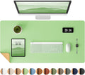 Aothia Double-Sided Desk Pad - 35.4" x 15.7"Leather Desk Mat, Eco Cork Desk Pad Protector,Large Mouse Pad,Waterproof Desk Blotter for Office/Home(Light Green)