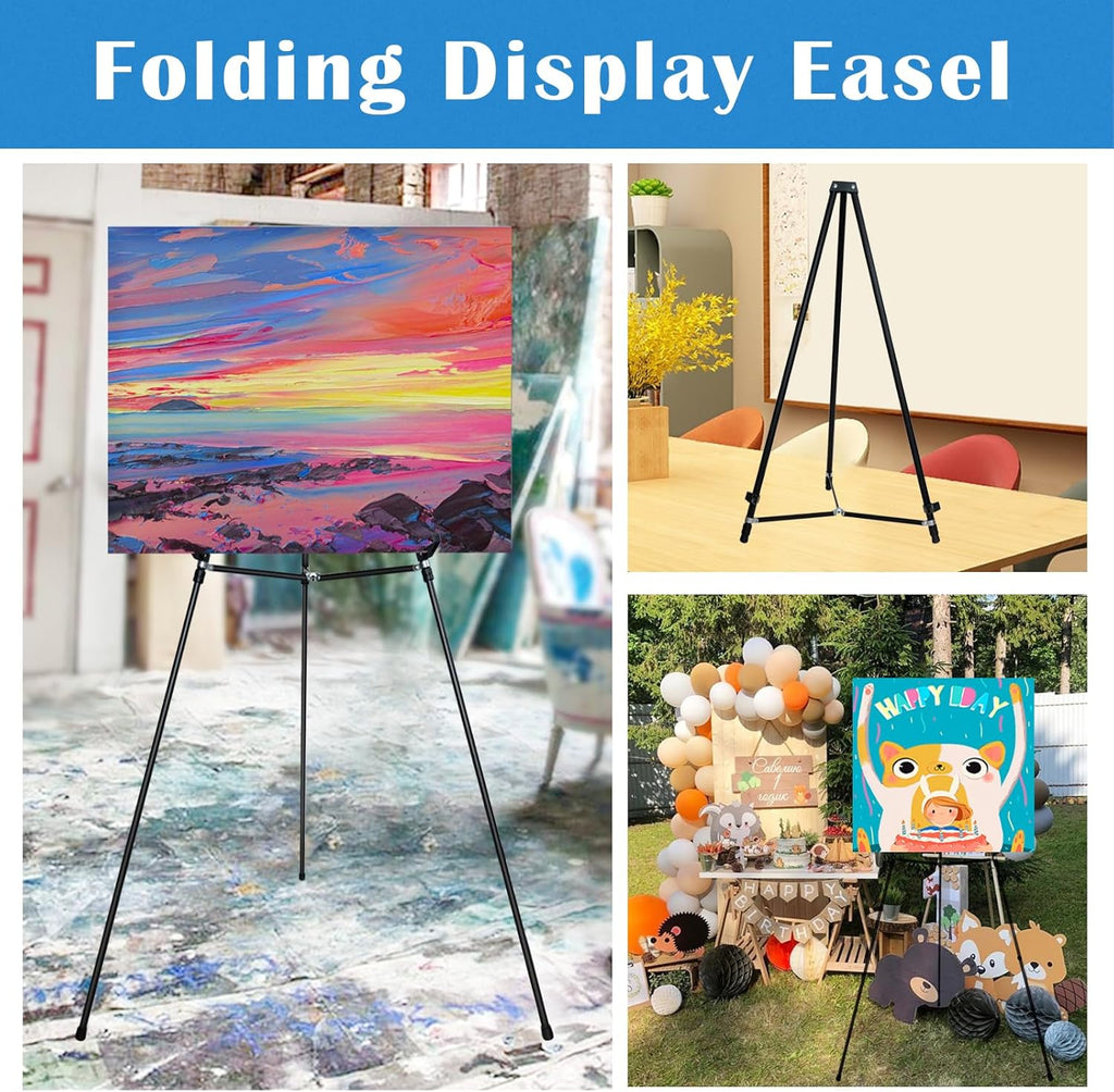 Falling in Art 70" Adjustable Aluminum Display Easel Stand, Versatile Tripod Easel for Artistic Presentations Stand, Lightweight and Sturdy for Art Shows, Exhibitions, and Studios, 2 Pack
