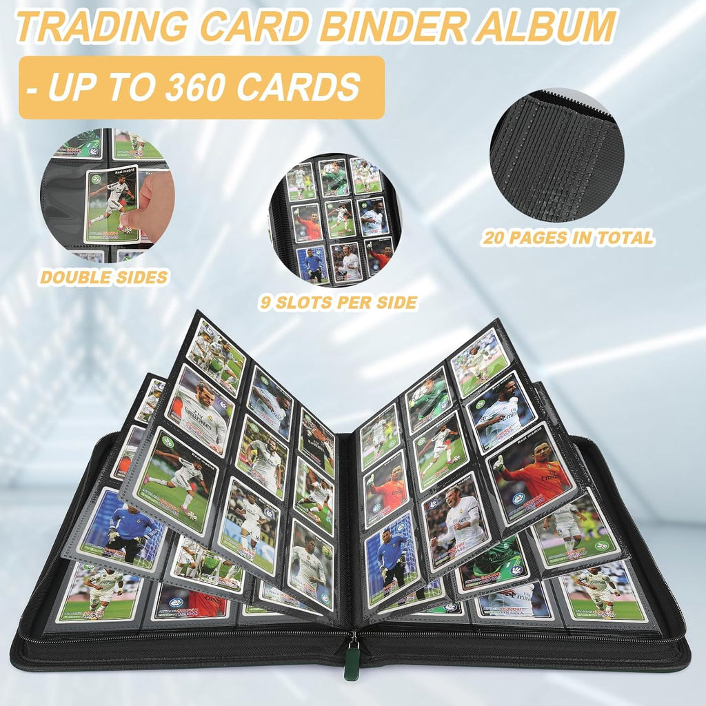 Trading Card Binder 9 Pocket, GERMUN PU Cover Card Binder for 360 Cards, Premium Trading Card Holder Folders, Double Sided Pocket Card Album for MTG, TCG (DARKGREEN)