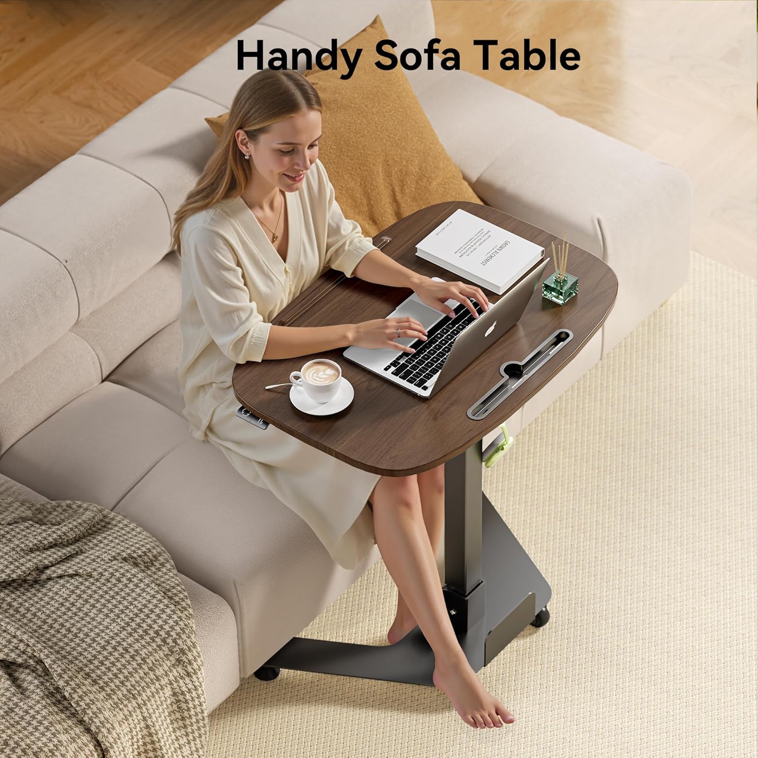 Folding Pneumatic Height Adjustable Mobile Standing Desk with 90° Tiltable Tabletop, 27.2x18.9 Inch Portable Laptop Desk with Wheels, Holds Up to 66.1lbs for Home Office, Black Walnut