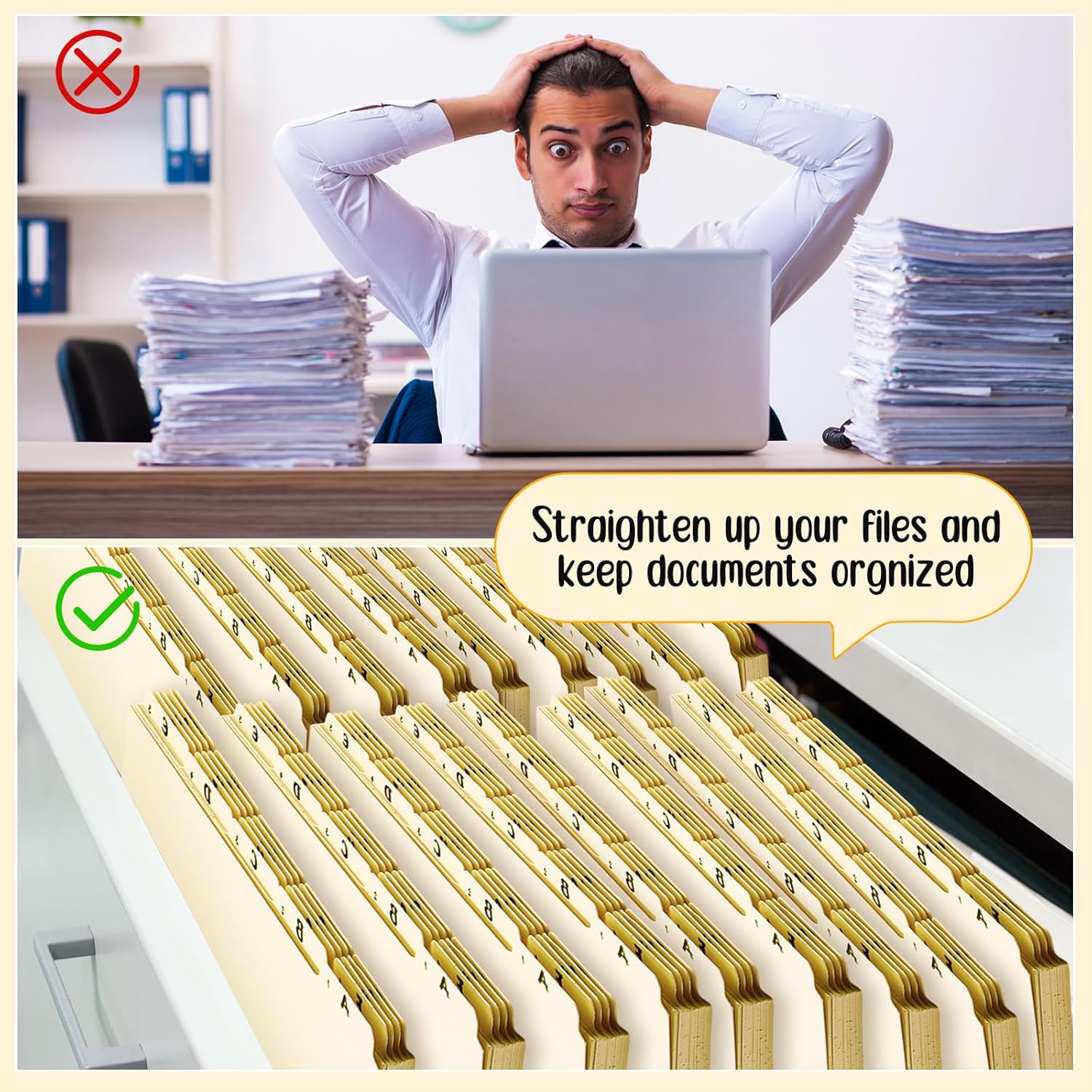 2 Set 50 Pcs Alphabet File Dividers Top Tab File Guides Set, Heavyweight A-z Letter Size Filing Cabinet Dividers 1/5 Cut Tab Desk Organizer for Work School Office