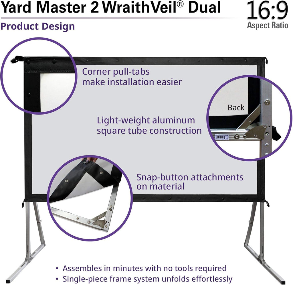 Elite Screens Yard Master 2 DUAL Projector Screen, 120-INCH 16:9, Front and Rear 4K/8K Ultra HD, Active 3D, HDR Ready Indoor and Outdoor Projection, OMS120H2-Dual |US Based Company 2-YEAR WARRANTY