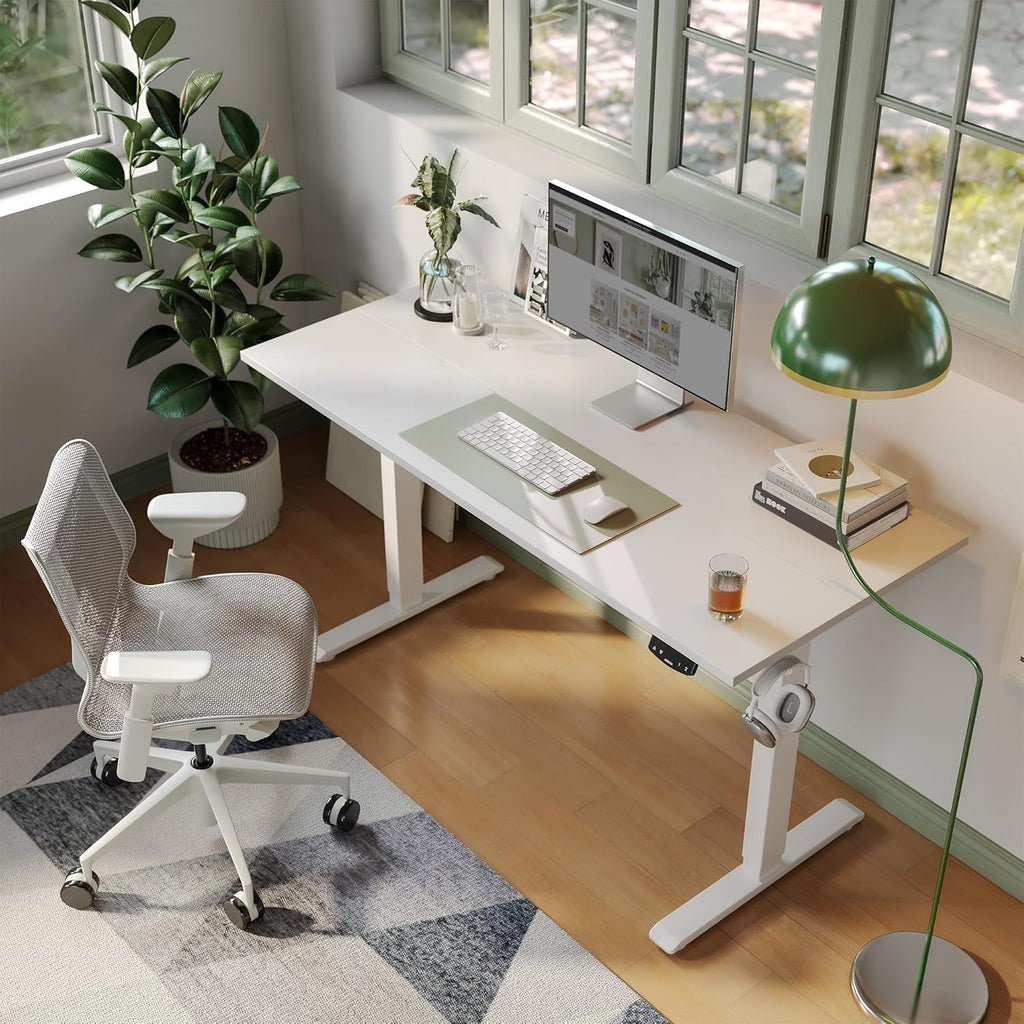 Agilestic Electric Standing Desk, Large 60 x 24 Inches Height Adjustable Desk, Sit Stand up for Work Office Home, Ergonomic Rising Computer Table with Memory Preset, White
