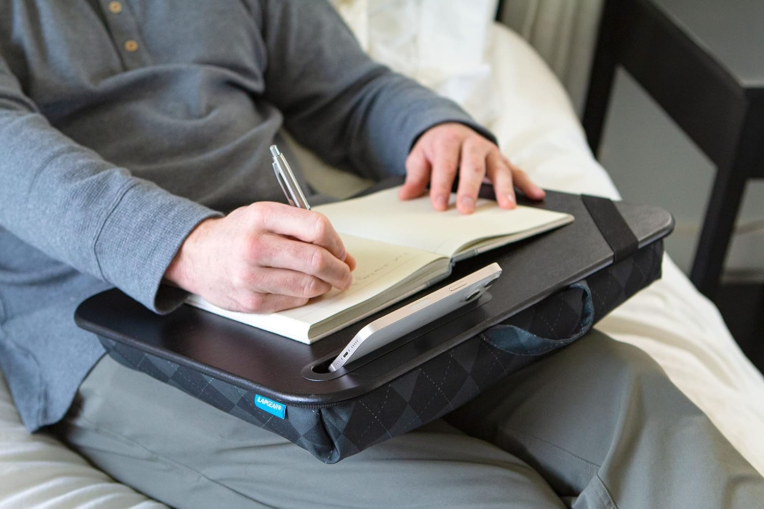 LAPGEAR Designer Lap Desk with Phone Holder and Device Ledge - Gray Argyle - Fits up to 15.6 inch Laptops - Style No. 45438