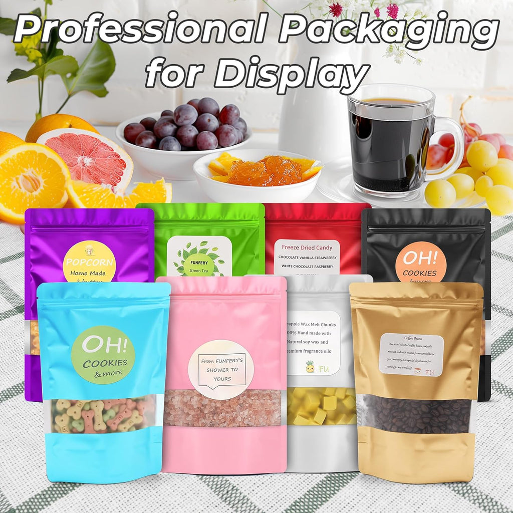 Funfery 100 Pcs Smell Proof Sealable Packaging Bags,Mylar Clear Bags for Food Storage,Stand Up Pouches with Window,ReSealable Bag for Small Business,Cookies,Candy(Blue,4.7x7.9in)