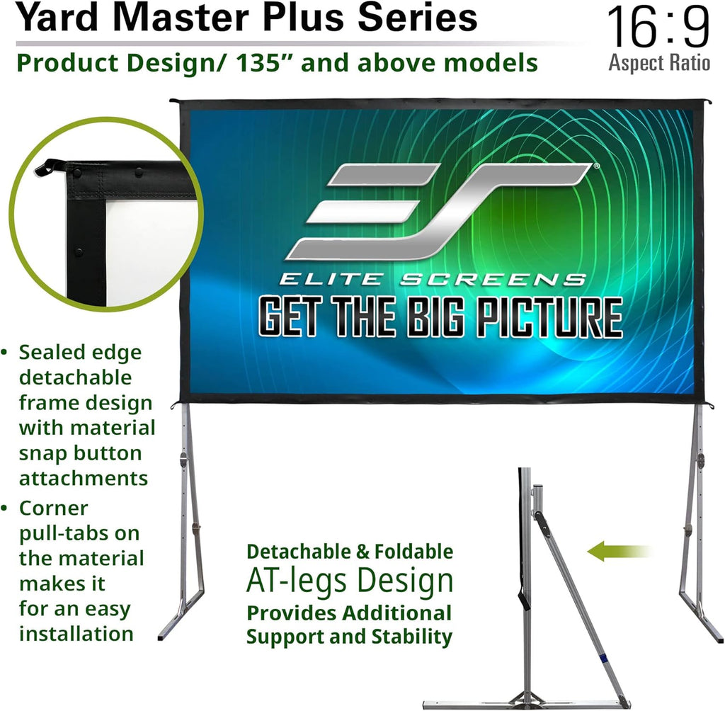 Elite Screens Yard Master Plus, 145-INCH 16:9 Height Setting Adjustable Portable Projector Screen, 4K HD Outdoor Indoor Movie Theater Front Projection, US Based Company 2-YEAR WARRANTY, OMS145H2PLUS