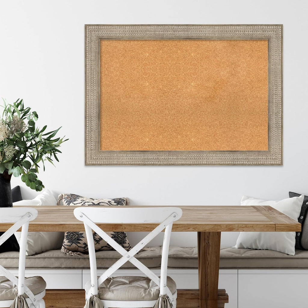Amanti Art Natural Cork Board for Wall, 30x42 Vision Board with Silver Wood Frame, Large Corkboard Office Decor for Home Organization, Traditional Corkboard Pinboard to display items for home