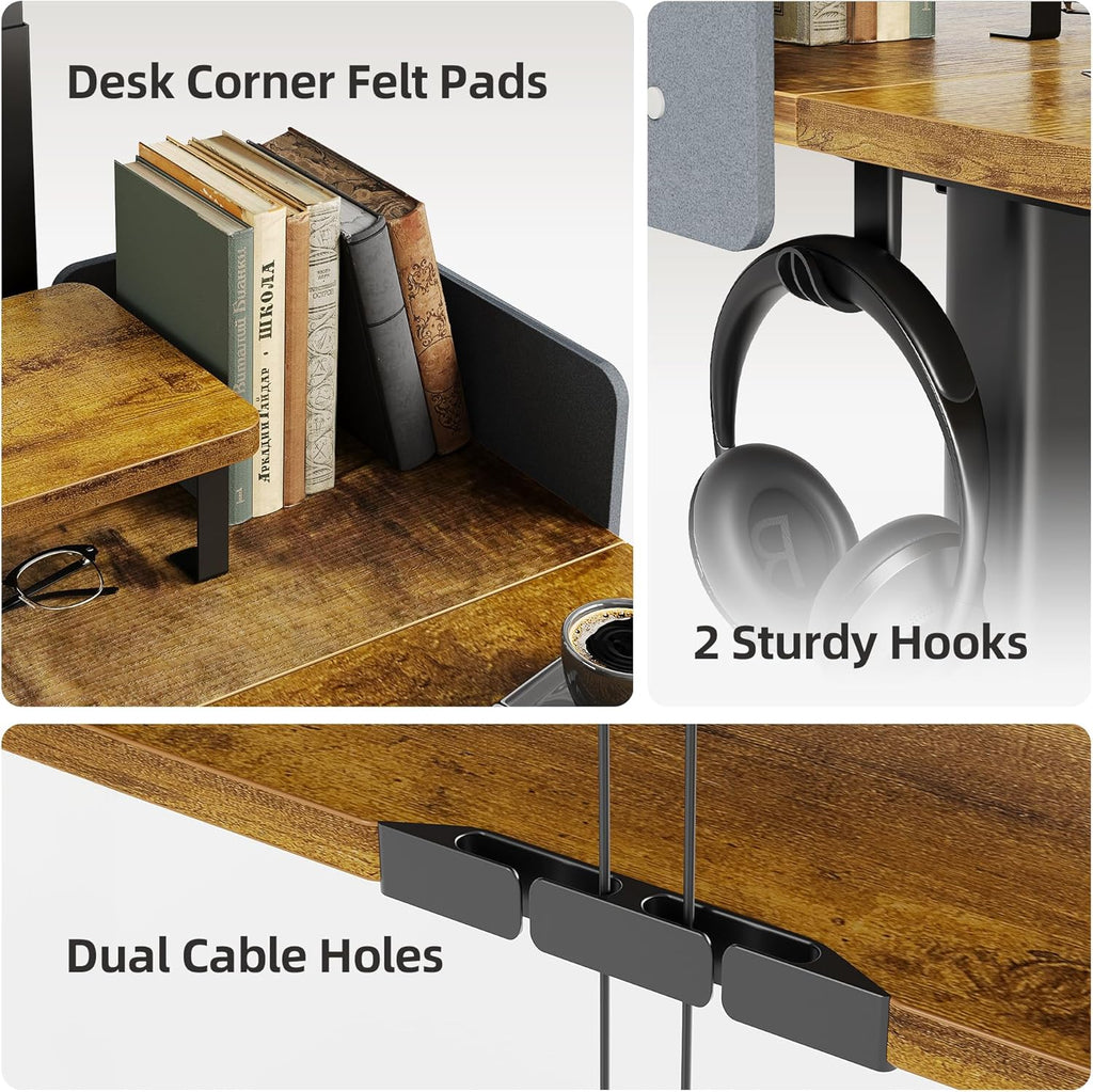 Claiks Electric Standing Desk with Removable Shelves, 55 x 24 Inches Height Adjustable Desk, Stand Up Monitor Stand Desk for Computer Workstation, Rustic Brown