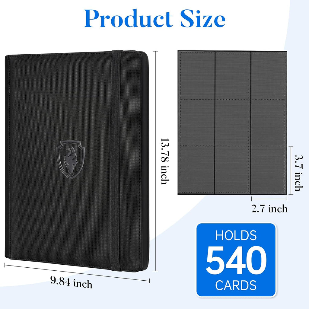 Premium 9 Pocket Card Binder for 540 Cards, Fabmaker PU Cover Trading Card Binder, Sturdy Card Collection Album, Sleek Card Holder Folders for YuGiOh, MTG, TCG, Game Cards & Sports Cards, Brown