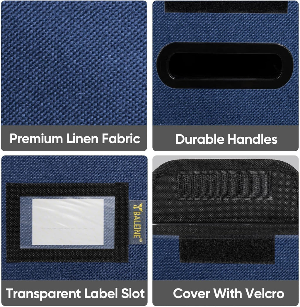 BALEINE File Organizer Box with Lid, Collapsible File Folder Organizer with Plastic Slide, Hanging File Folder Box for Office Document Storage (2 Pack, Blue, S)