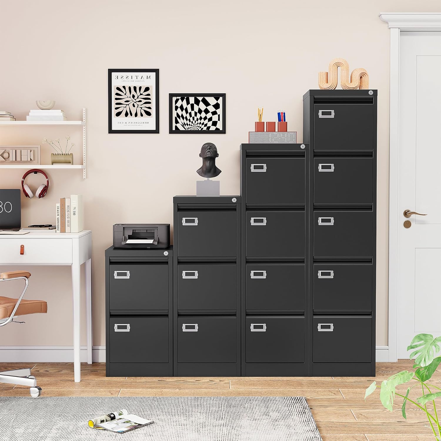 SISESOL 5 Drawer File Cabinet with Lock,15" Narrow Vertical File Cabinet Five drawer,Tall Office Filing Cabinets,Black Metal Filing Cabinets for Home Office,Fit A4,Legal,Letter Size,-Assembly Required