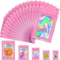 100 PCS Mylar Bags, Pink Holographic Bags, Smell Proof Bags, Resealable Bags for Small Business, Sealable Bags for Packaging, Foil Pouch Bags for Food Storage, Bracelets, Jewelry（2.4x3.9in）