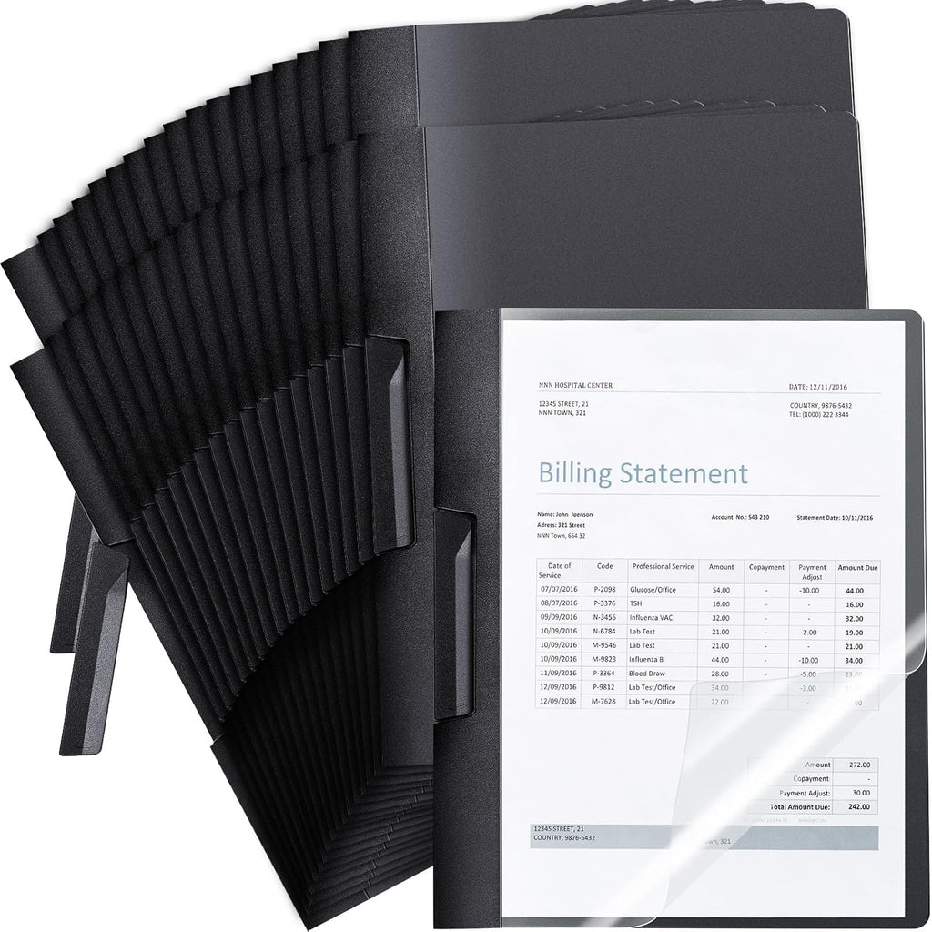 Maitys 50 Pack Clear Report Covers with Clip 11.4 x 9 Inch Presentation Folders Transparent Front Portfolio Folders for Letter Size(Black)