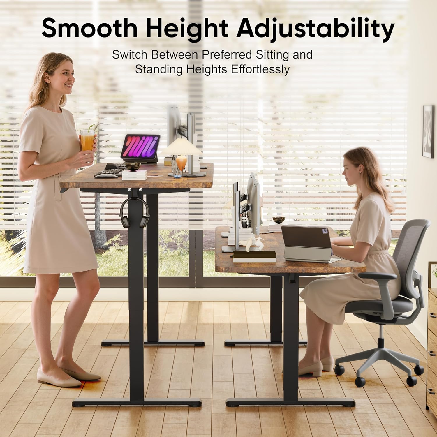 Monomi Electric Standing Desk, 79 x 31.5 inches Height Adjustable, Ergonomic Home Office Sit Stand Up Desk with Memory Preset Controller (Rustic Brown Top/Black Frame)
