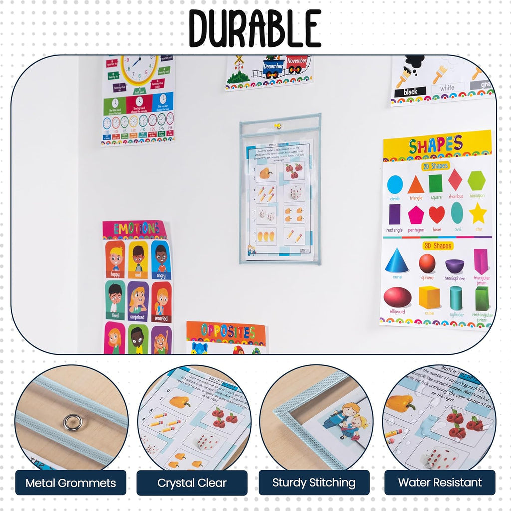 Essex Wares - 6 Pack, Light Gray, Water-Resistant Dry Erase Pocket Document Protectors, 10" Wide x 13.5" Tall - Dry Erase Clear Plastic Sleeves - Reusable & Easy Erase Plastic Invoice Holders