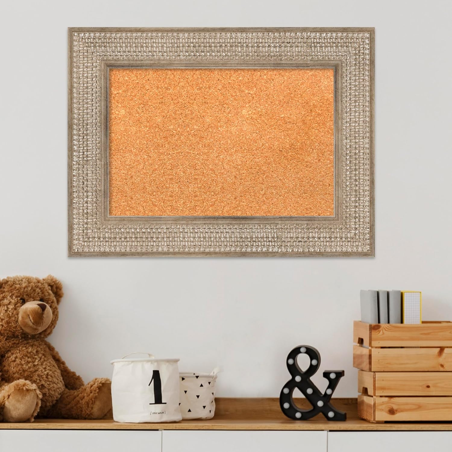 Amanti Art Natural Cork Board for Wall, 18x24 Vision Board with Silver Wood Frame, Small Corkboard Office Decor for Home Organization, Traditional Corkboard Pinboard to Display Items for Home