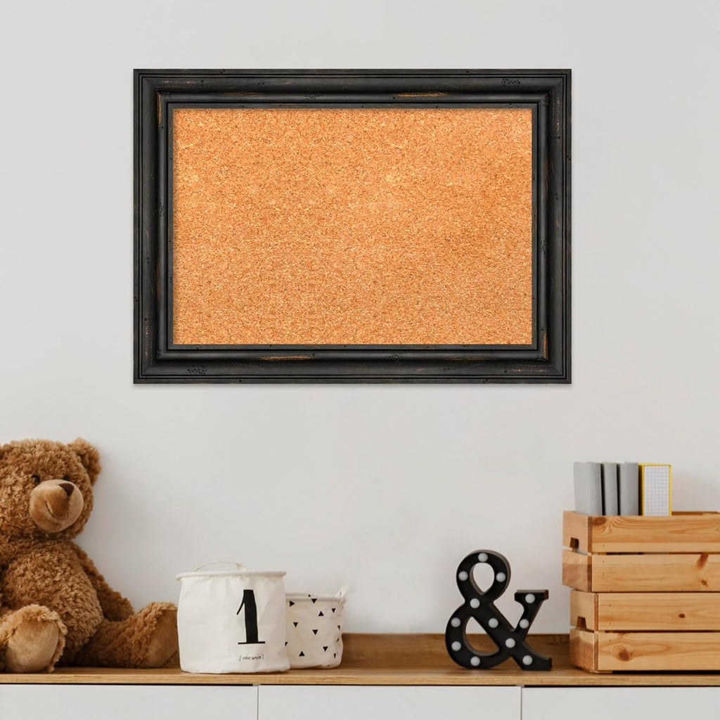 Amanti Art Natural Cork Board for Wall, 15x21 Vision Board with Black Wood Frame, Small Corkboard Office Decor for Home Organization, Country Rustic Corkboard Pinboard to Display Items for Home