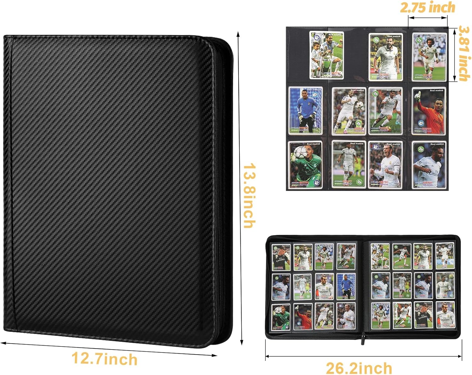 Trading Card Binder 12 Pocket, GERMUN PU Cover Card Binder for 720 Cards, Premium Trading Card Holder Folders, Double Sided Pocket Card Album for MTG, TCG (Carbon Black)