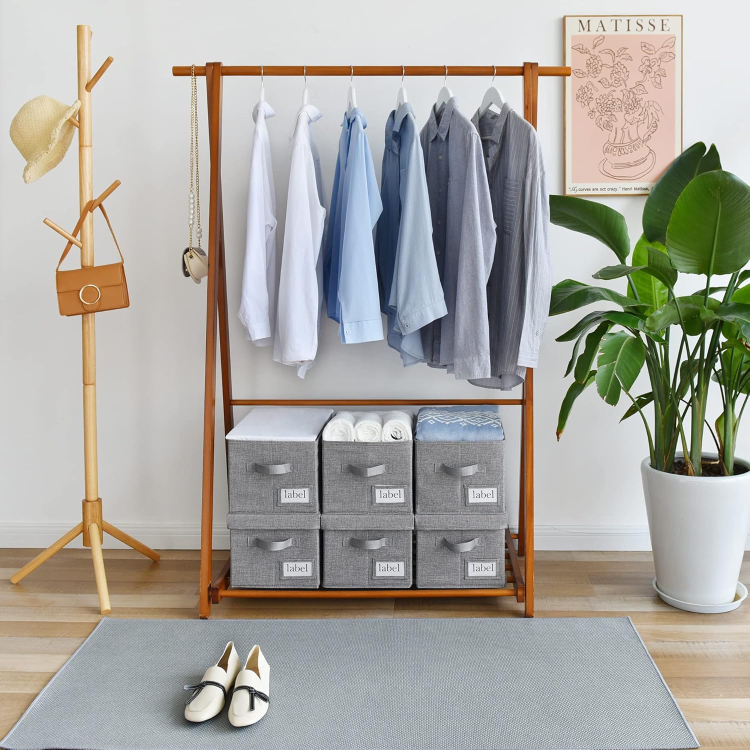 GRANNY SAYS Fabric Bins with Lids, Storage Baskets for Closet Organization, Decorative Storage Containers with Label Holder, Shelf Bins for Organizing Clothes, Dark Gray, 3-Pack
