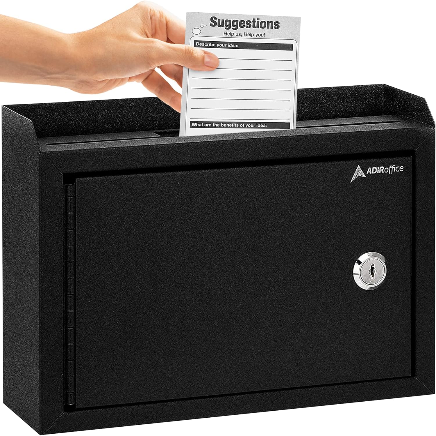 Adir Suggestion Box with Slot and Lock - Drop Box with Lock, Cash Dropbox - 9.8x7.5x3.4 Inches Wall Mount Donation Box - Metal Deposit Box in Black