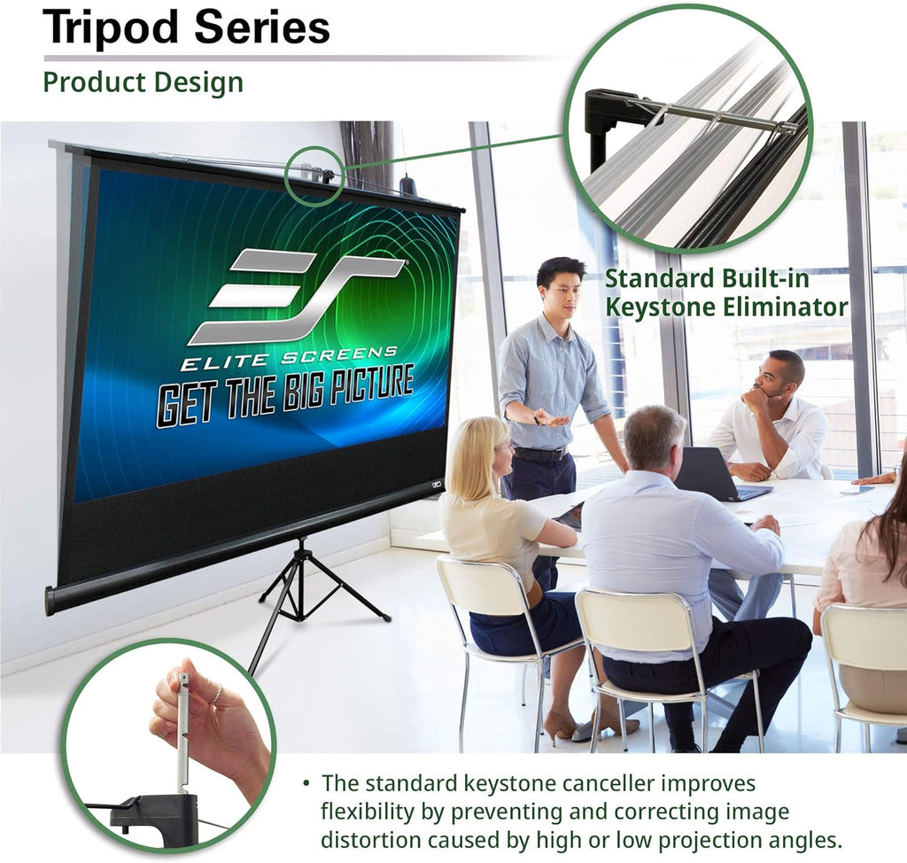 Elite Screens Tripod, 120-Inch 4:3 Portable Projector Screen with Stand– MaxWhite 2, 1.1 Gain, Adjustable Indoor Outdoor Pull Up Projection Screen for Home Theater, Office & Classroom, T120UWV1, Black