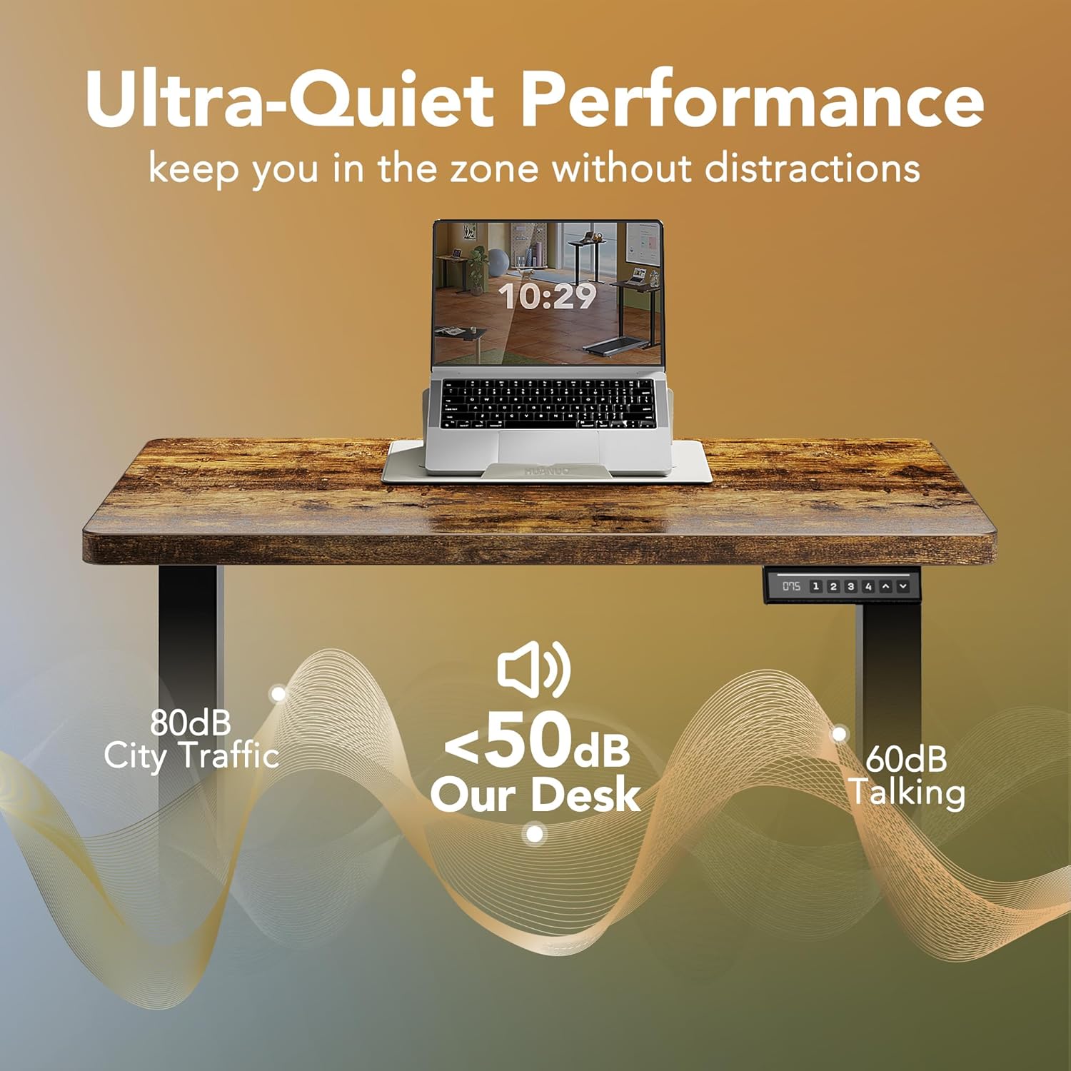 HUANUO 32" Small Electric Standing Desk Adjustable Height, 4 Memory Height Settings, Sit Stand Up Desk for Home Office & Computer Workstation, Vintage Brown
