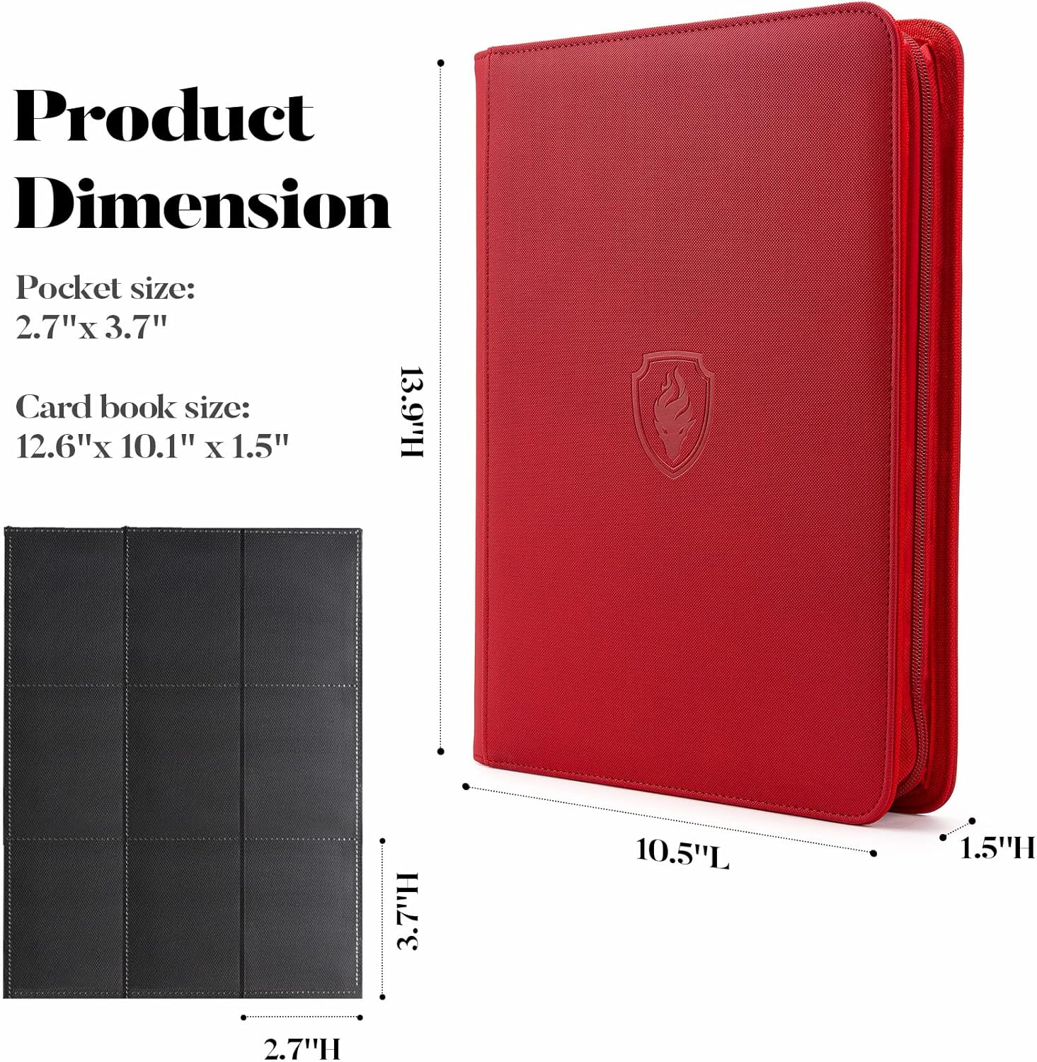 9 Pocket Zipper Card Binder, Fabmaker 360 Trading Card Holder Book, Premium PU Cover Zip Binder for Cards, Durable Side Loading Card Folders Album for MTG, TCG, Game Cards, Sports Cards, Red