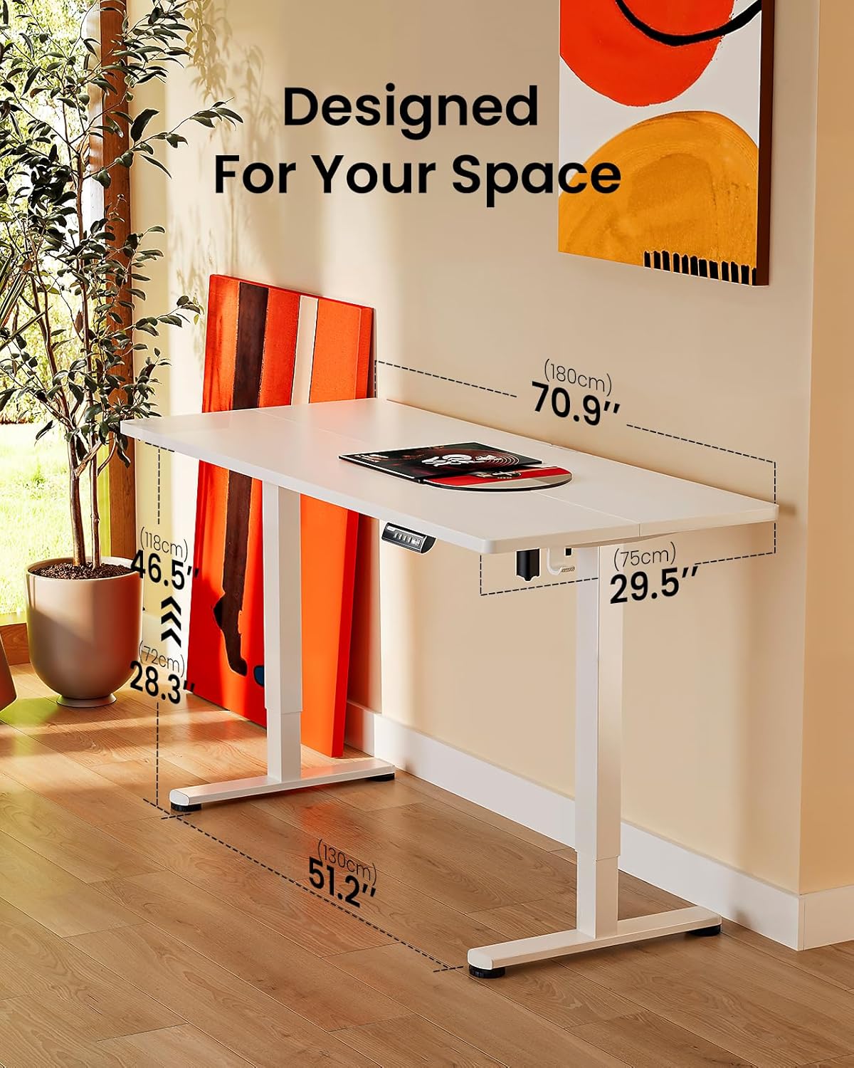 ErGear Height Adjustable Electric Standing Desk, 71 x 30 Inches Sit Stand up Desk, Memory Computer Home Office Desk Large Desk with Two-Piece Desktop (White)