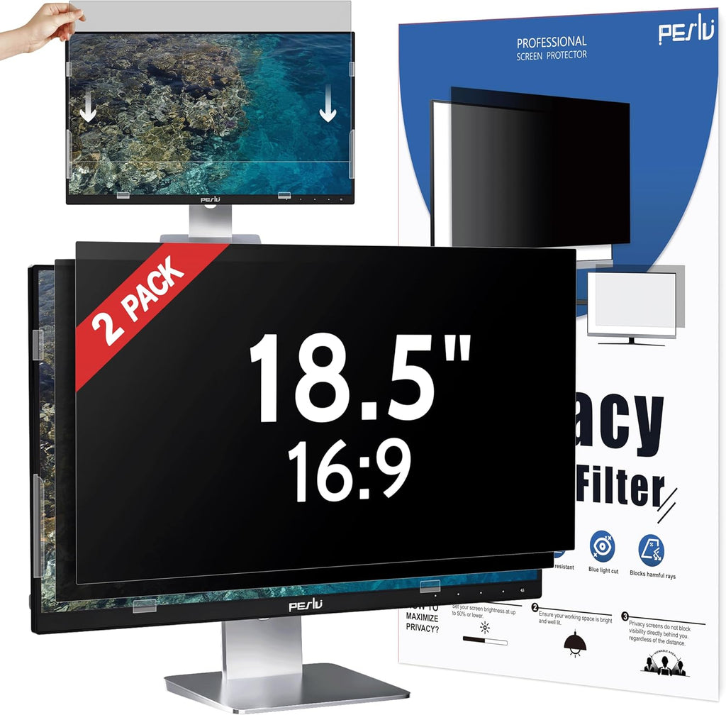 [2 Pack] 18.5 Inch Privacy Screen for Computer Monitor 16:9 Aspect Ratio, Eye Protection Anti Blue Light Glare Shield, 18.5inch Removable Black Blackout Anti Spy Desktop Security Private Filter