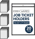 Essex Wares - 20 Pack, Black, Job Ticket Holders, 10" Wide x 13.5" Tall - Clear Plastic Shop Ticket Holders - Easy to Use, Reusable & Easy Erase Plastic Invoice Holders, Water-Resistant & Durable